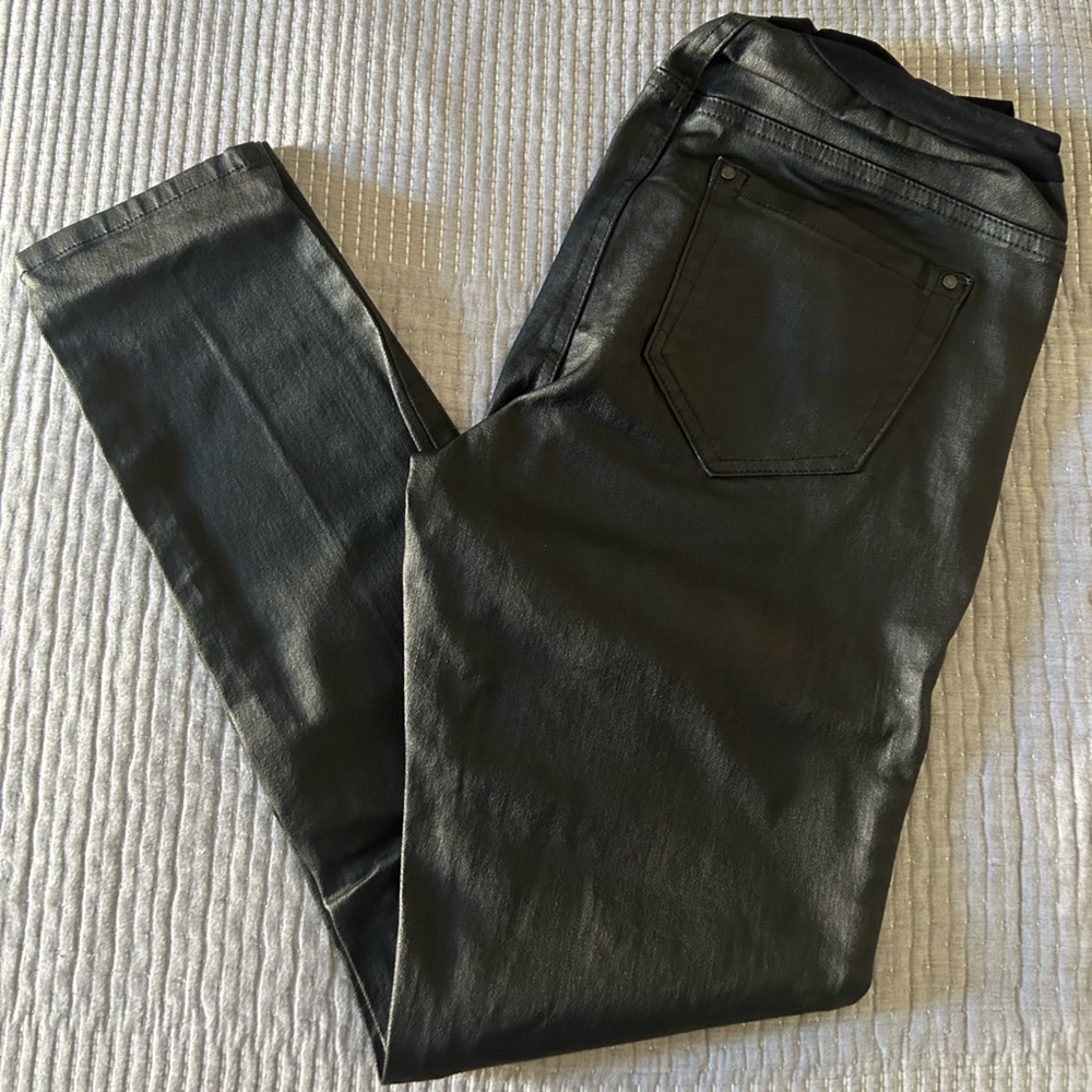 Indigo Blue Maternity Black Faux Leather-Coated Jeans